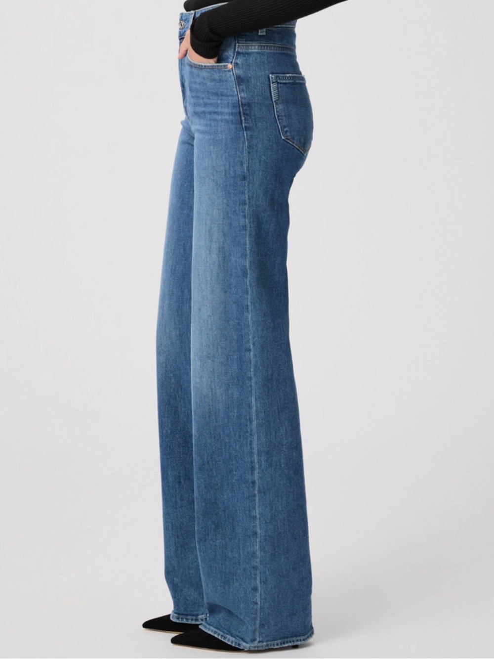 PAIGE SASHA Medium Blue High-Rise Wide Leg Jeans - Picture 2 of 15